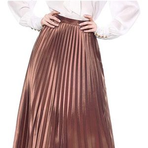 copper pleated metallic midi skirt